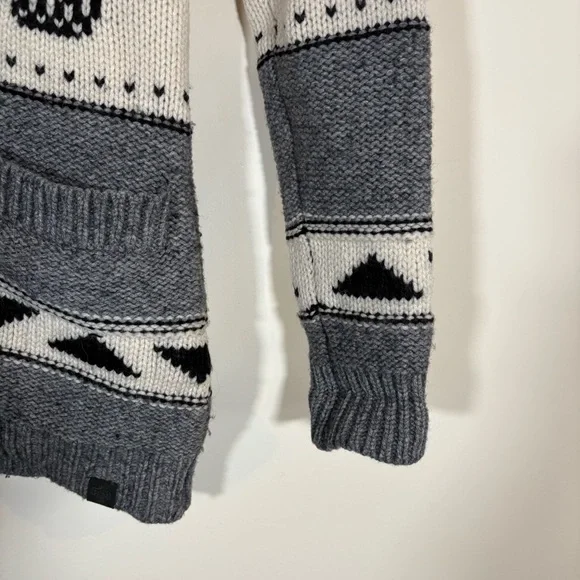 TNA 100% Lambswool Shawl Collar Cardigan Grey Cream Womens Size XS - Picture 5 of 10